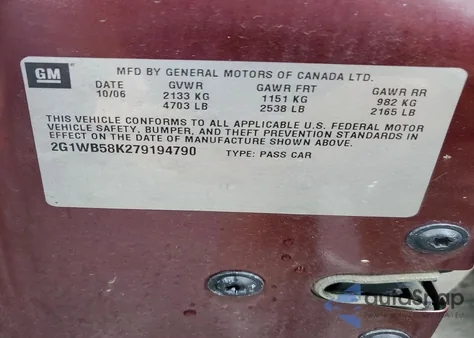 2007 Chevrolet Impala Ls z USA, uszkodzony, nr VIN 2G1WB58K279194790